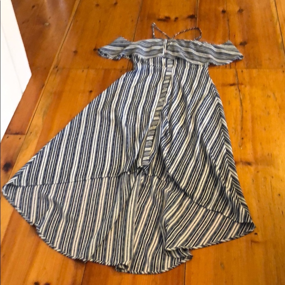 Blue strip off the shoulder summer dress